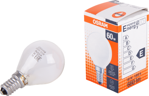 

Лампа накаливания Osram шар, 60Вт, Е14 матовая