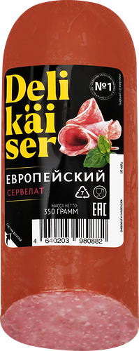 Колбаса Delikaiser сервелат Европейский варено-копченый, 350 г