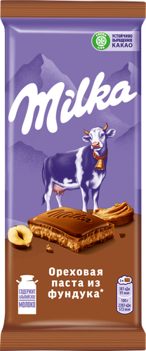 

Шоколад молочный Milka с ореховой пастой из фундука 80 г