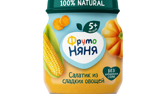 Пюре овощное ФрутоНяня Салатик из сладких овощей, кукуруза, тыква и морковь, с 5 месяцев