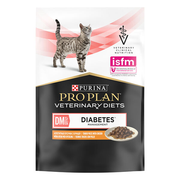 Влажный корм для кошек диетический PRO PLAN® VETERINARY DIETS DM ST/OX Diabetes Management при сахарном диабете, с курицей, в соусе, 85г х 10шт