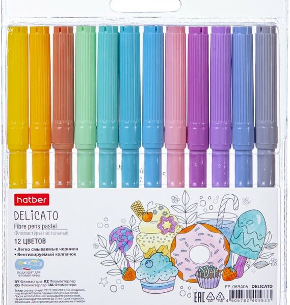 Фломастеры Hatber Delicato пастельные 12 цветов