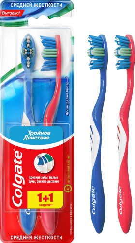 

Зубная щетка Colgate Тройной действие средней жесткости 1 + 1, цвет в ассортименте