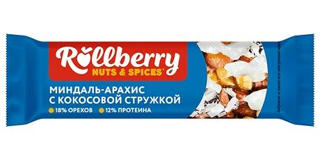 Батончик Rollberry миндаль-арахис с кокосовой стружкой