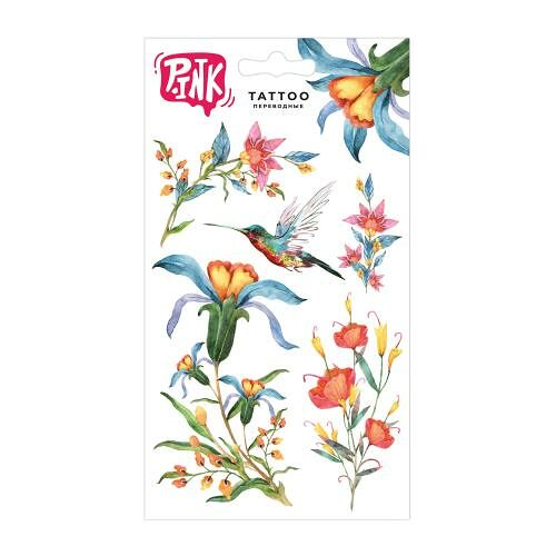 Наклейки-тату Pink переводные Цветы колибри
