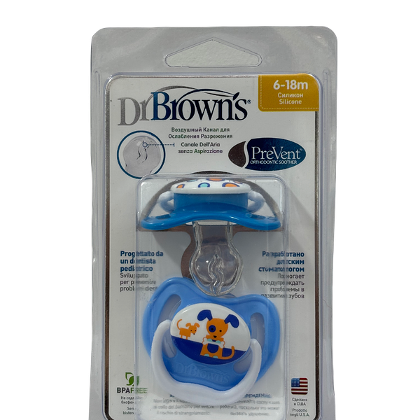 Соска-пустышка доктора Брауна силиконовая 6-18 м синего цвета N2