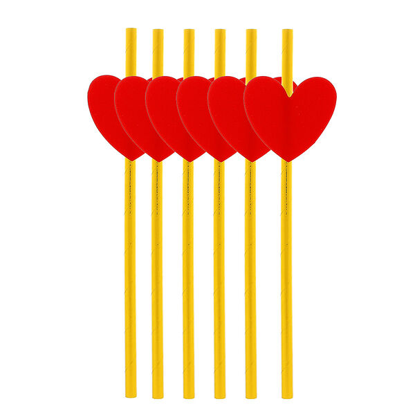 Набор бумажных трубочек с сердечком, фольгированные 6 шт, 20 см, картон