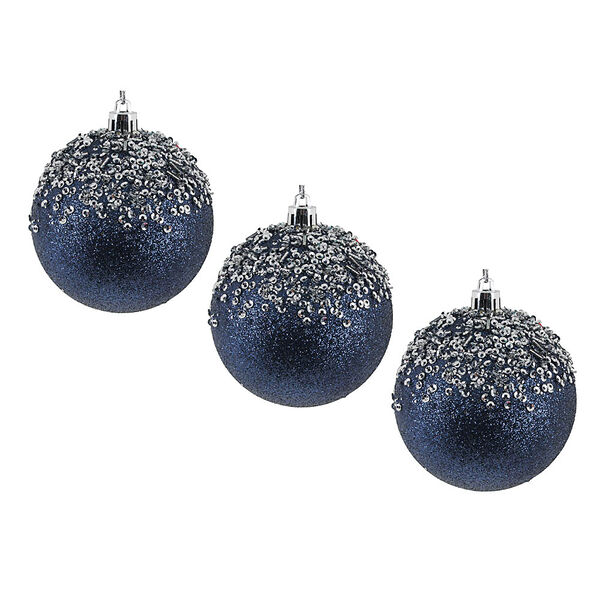 Сноу бум премиум набор шаров с декором, 3 шт, 8 см, пластик, ночной синий