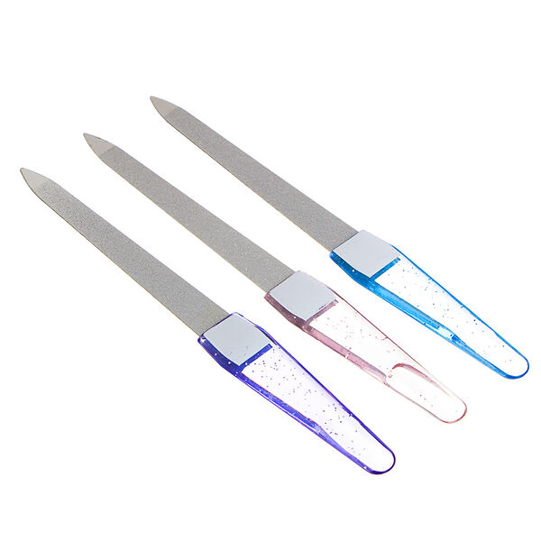 Юниlook пилка для ногтей алмазная 2-х сторонняя, 180/180 грит, сталь, пластик, 15см, 3 цвета в ассортименте