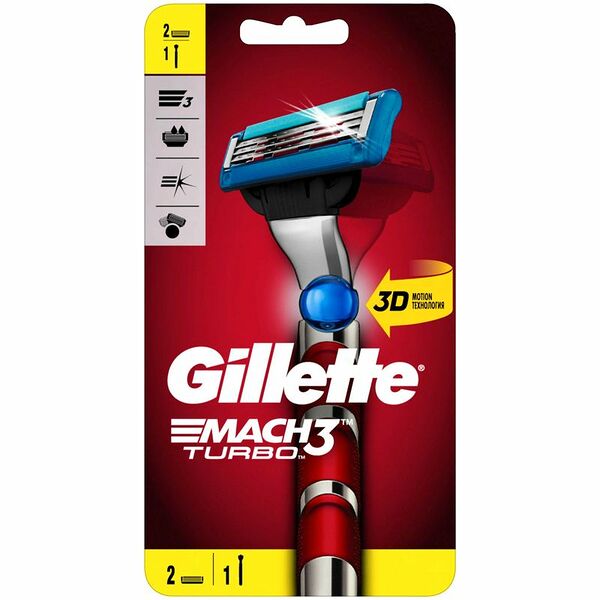 Бритва Gillette Mach3 Turbo Red с 2 сменными кассетами