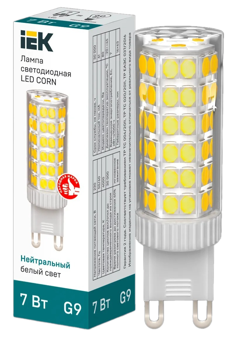 

Лампа IEK LED Капсула 7Вт, 230В, 4000К, цоколь G4, Арт. LLE-CORN-7-230-40-G9