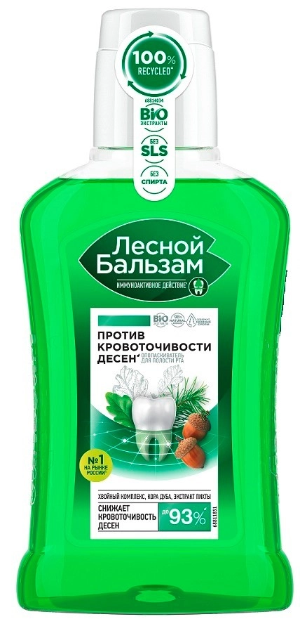 

Ополаскиватель Лесной бальзам Сила хвойных масел против кровоточивости дёсен кора дуба и экстракт пихты 250 мл
