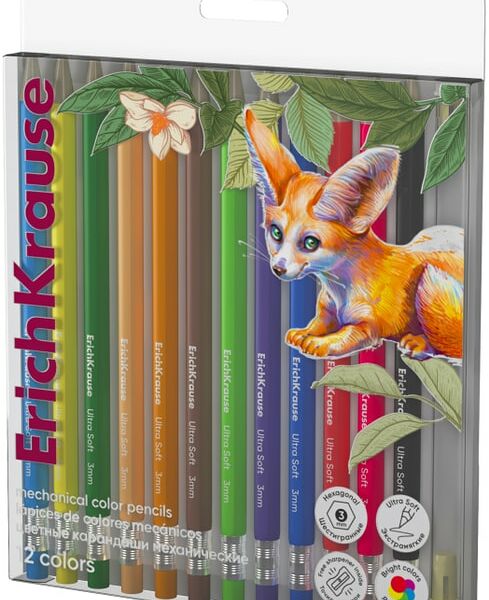 Карандаши цветные ErichKrause Safari механические грифель 3мм 12 цветов