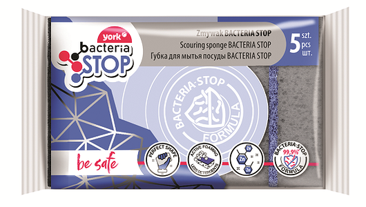 Губка для посуды York Бактерия стоп антибактериальные 10х7х3 см, 5 шт