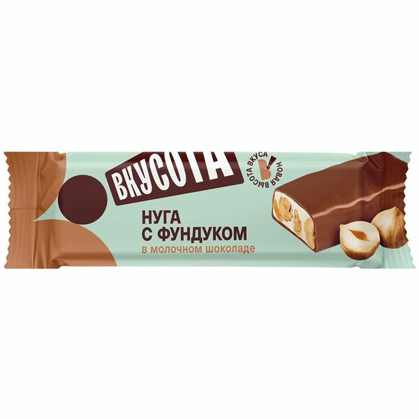 Батончик Вкусота Нуга с фундуком в молочном шоколаде с корпусом из нуги в шоколаде, 45г