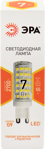 Лампа светодиодная ЭРА STD LED JCD, G9, 7Вт, керамика, капсула, теплый белый свет Арт. Б0027865