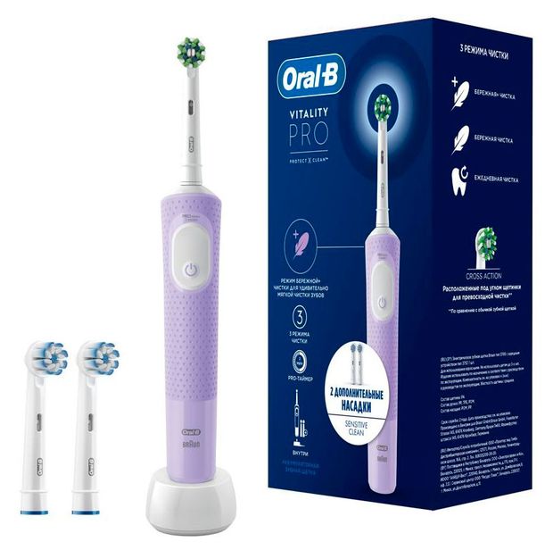 

Oral-B Vitality Pro электрическая зубная щётка с дополнительными сменными насадками Sensitive Clean 2 шт
