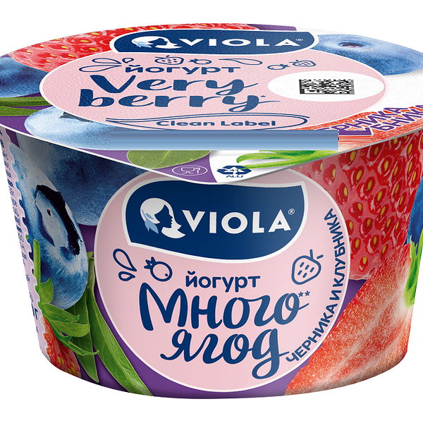 Йогурт Viola Very Berry ложковый c клубникой черникой микс 2.6%, 180 г