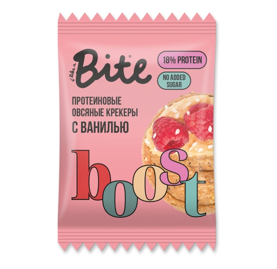 

Крекеры протеиновые Bite Boost овсяные с ванилью (без сахара) 69г, Россия