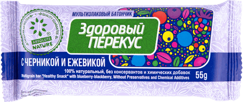 

Батончик-мюсли мультизлаковый Absolute Nature Здоровый перекус с черникой и ежевикой 55 г