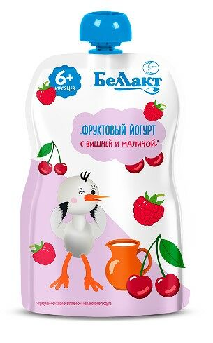 Пюре фрукт-ягод Беллакт с йогуртом с вишней и малиной 90г пауч ДП