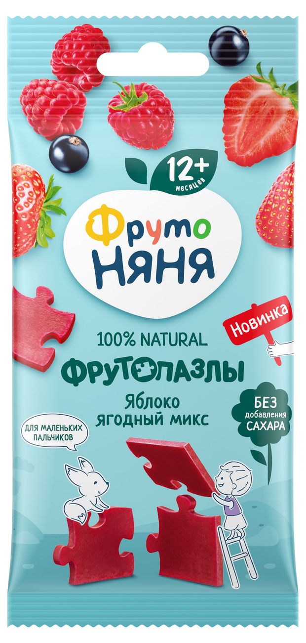 

Фруктовые кусочки ФрутоНяня яблоко, ягодный микс пазлы 20 г