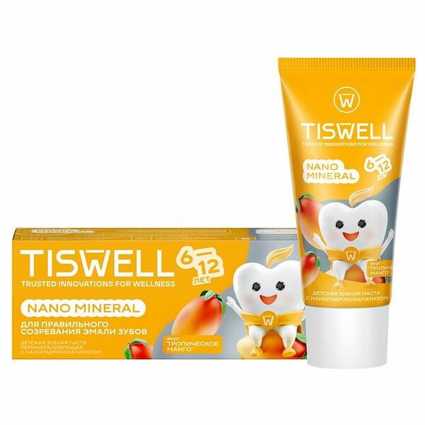 Зубная паста детская Tiswell Реминерализующая Манго от кариеса 6-12 лет, 60 г