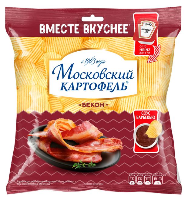 

Чипсы картофельные Московский Картофель Бекон + соус барбекю 89 г