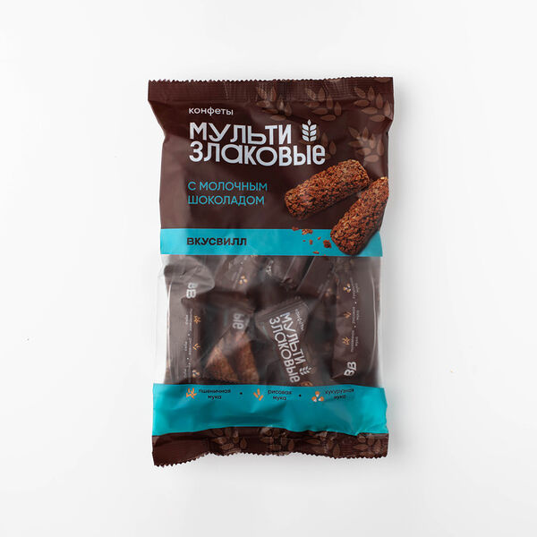 Конфеты ВкусВилл мультизлаковые с молочным шоколадом 175 г