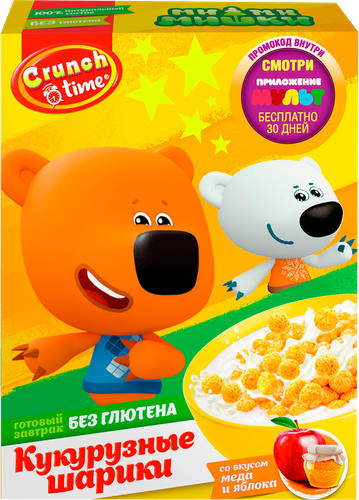 

Завтраки сухие CRUNCH TIME Ми-Ми-Мишки шарики со вкусом мёда и яблока 170 г