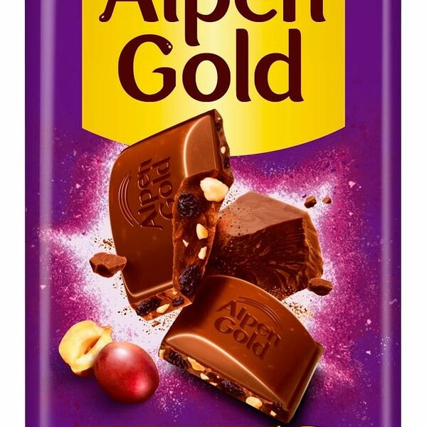 Шоколад молочный Alpen Gold с фундуком и изюмом, 80 г