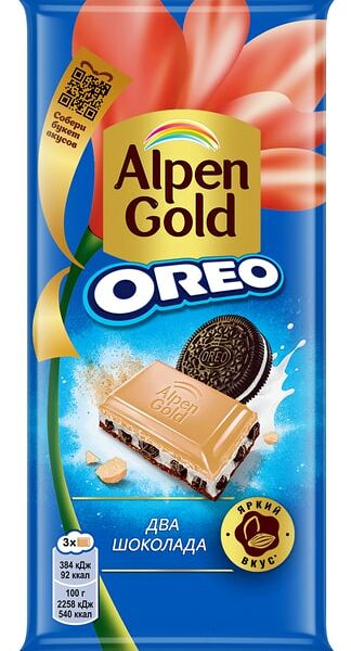 Шоколад Alpen Gold Два шоколада Молочный с белым шоколадом и печеньем Орео 85г