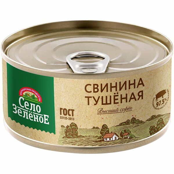 Свинина Село Зелёное тушёная кусковая высший сорт, 325 г