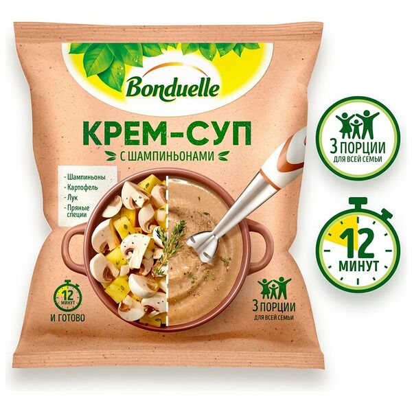 Овощи замороженные Bonduelle, крем-суп с шампиньонами, 350 г