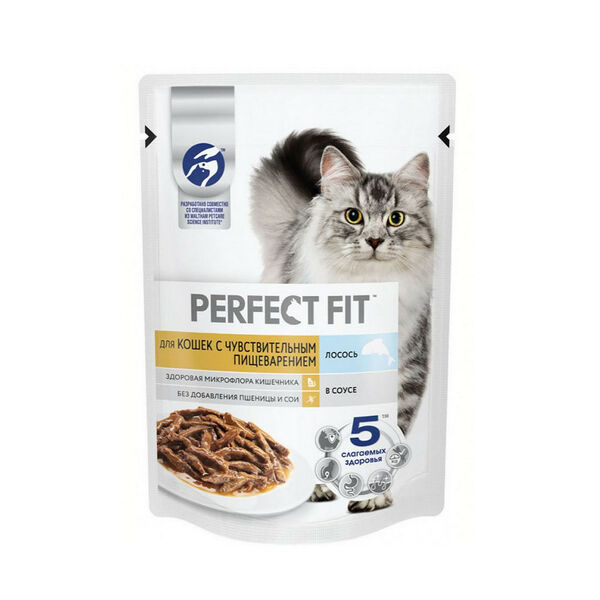 Корм для взрослых кошек с чувств пищевар Perfect Fit с лососем в соусе 75г