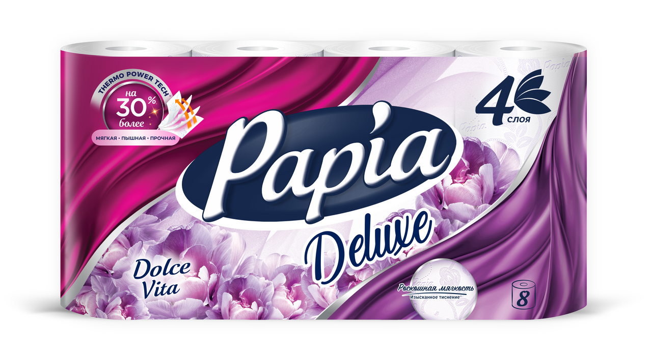 

Туалетная бумага Papia Deluxe Dolce Vita 4 слоя 8 рулонов