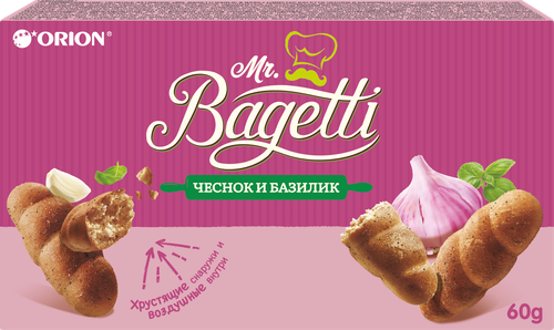

Печенье затяжное Orion Mr. Bagetti чеснок-базилик 60 г