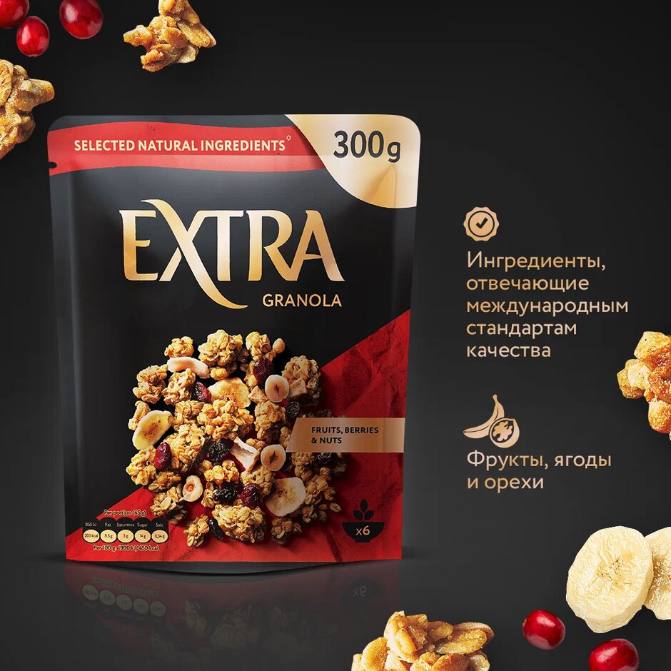 

Гранола-мюсли Extra хрустящая с фруктами, ягодами и орехами, 300 г