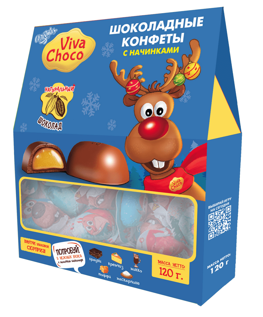 

Конфеты шоколадные VIVACHOCO Christmas сахаристые с кремовой начинкой 120г