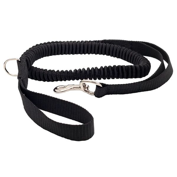 Поводок для собак амортизирующий с двумя ручками, 25 мм, 135-235 см, черный
