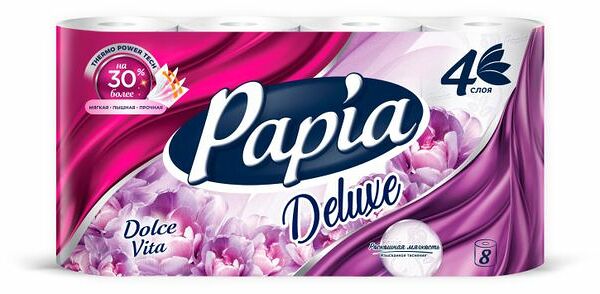 Туалетная бумага Papia Deluxe Арома Дольче Вита 4 слоя 8 рулонов