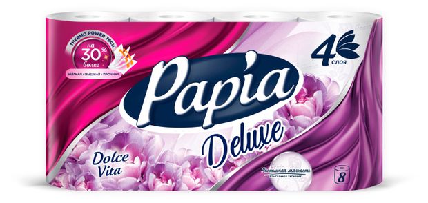 

Туалетная бумага Papia Deluxe Арома Дольче Вита 4 слоя 8 рулонов