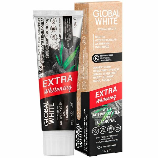 Зубная паста Global White Extra Whitening активный кислород и древесный уголь 100 г