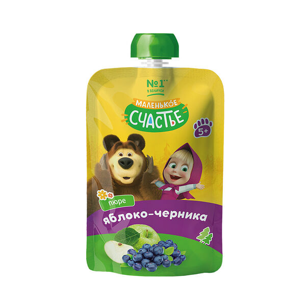 Пюре фруктовое Маленькое счастье Маша и Медведь Яблоко черника 85г гуалапак ДП