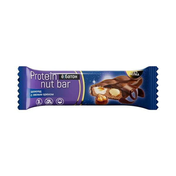 Батончик Protein nut bar со вкусом шоколада с цельным лесным орехом 40г ТМ Ё|батон