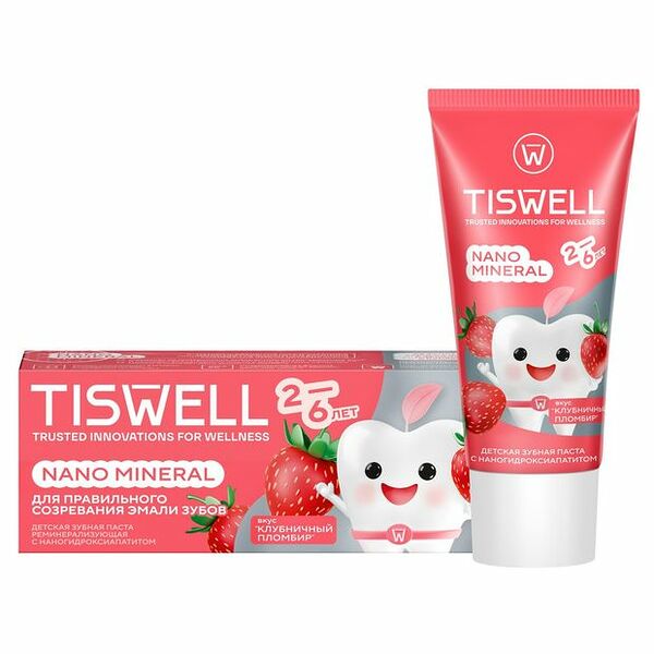Зубная паста детская Tiswell Клубничный пломбир с 2 до 6 лет, 60 г