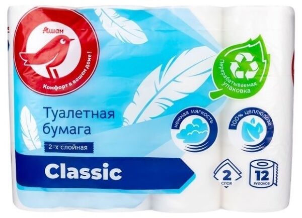 Бумага туалетная Ашан Красная птица многослойная 2 слоя 12 рулонов