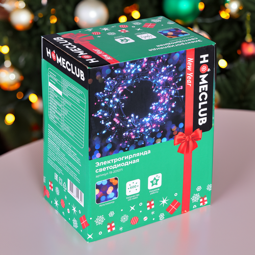 

Электрогирлянда HOMECLUB 600LED, цвет мульти, 8 режимов, IP44, Арт.19- 201030, 15/18м