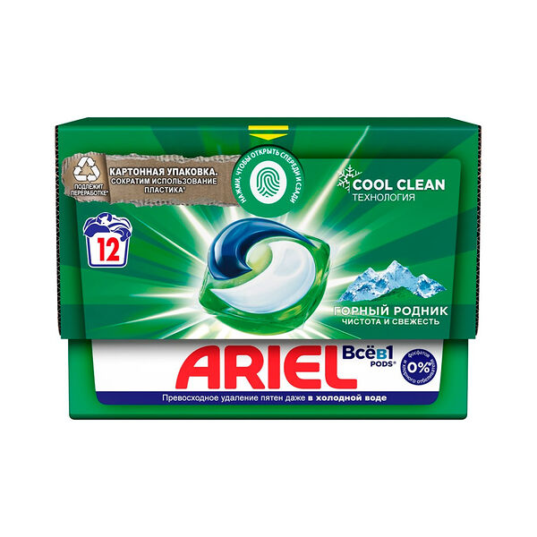 Гель авт СМС жидк в раствор капсулах Liquid Capsules Горный Родник 12X19.5г ARIEL