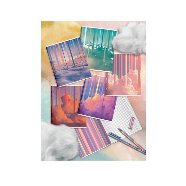 Тетрадь 48 л. А5 кл. скреп. офс. LOREX HANGING CLOUDS мел. карт. запечатка форзаца, soft touch